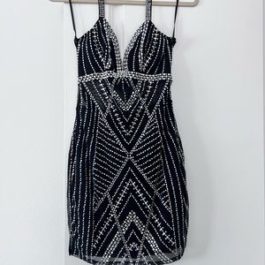 12th Tribe Catwalk Black Rhinestone Mini Dress